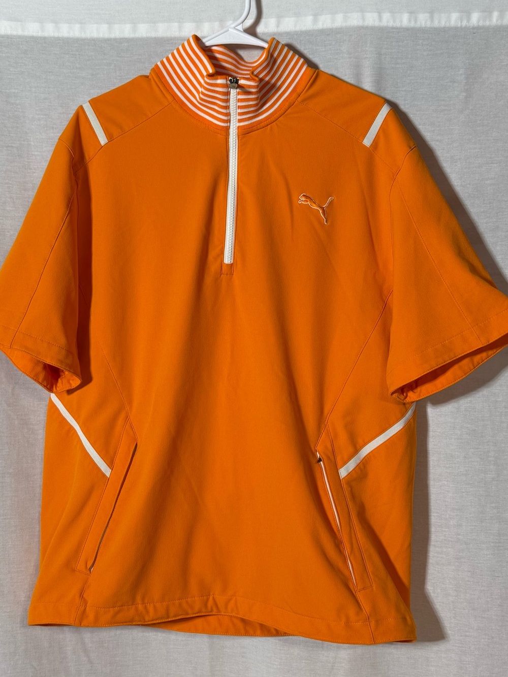 Puma Orange Short-Sleeve Half-Zip Pullover with White Trim Size Large